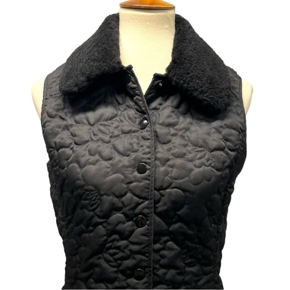Lilly Pulitzer Black Quilted Snap Front Plush Sherpa Collar Puffy Vest Medium - Picture 2 of 14